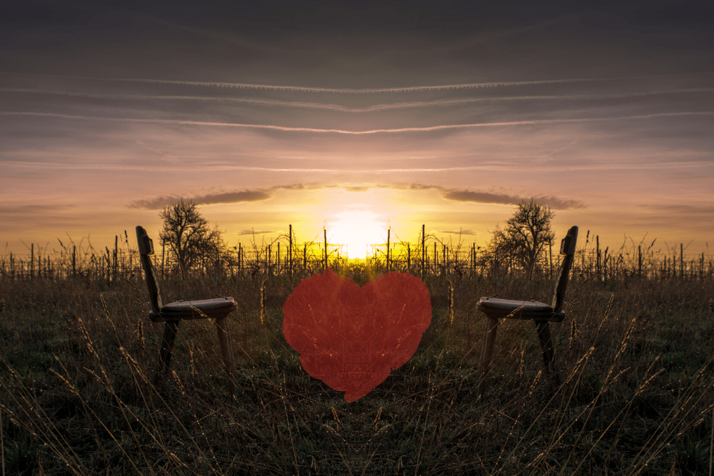 Two chairs pulled up to a heart, like God sitting with me at the table of my heart